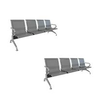 Kit 2 Cadeiras para Escritório Longarina 4 Lugares Aço Inox Dubai