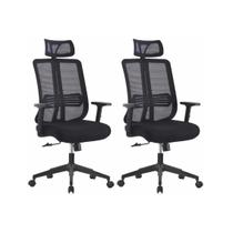 Kit 2 Cadeiras para Escritório Presidente Tela Mesh Comfort Plus