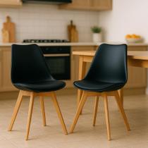 Kit 2 Cadeiras Para Mesa De Jantar Cozinha Saarinen Design Leda Base Madeira Preto