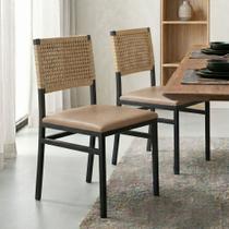 Kit 2 Cadeiras para Sala de Jantar com Encosto em Corda Náutica Madri Bege/Preto/Sépia