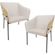 Kit 2 Cadeiras Para Sala de Jantar Estar Living Olívia L02 Linho Cru material sintético Fendi - Lyam Decor