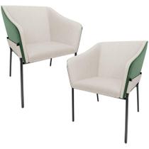 Kit 2 Cadeiras Para Sala De Jantar Estar Living Olívia L02 Linho Cru material sintético Verde - Lyam Decor Kit 2 Cadeiras Para Sala De Jantar Estar Living Olívia L02 Linho Cru material sintético Verde - Lyam Decor