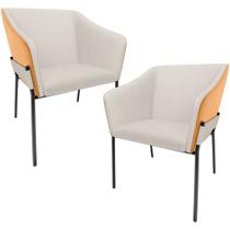 Kit 2 Cadeiras Para Sala de Jantar Estar Living Olívia L02 Linho Cru material sintético Whisky - Lyam Decor