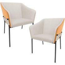 Kit 2 Cadeiras Para Sala de Jantar Estar Living Olívia L02 Linho Cru material sintético Whisky - Lyam Decor Kit 2 Cadeiras Para Sala de Jantar Estar Living Olívia L02 Linho Cru material sintético Whisky - Lyam Decor