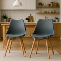 Kit 2 Cadeiras para Sala Mesa de Jantar Com Assento Estofado Saarinen Cinzas