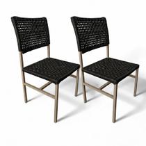 Kit 2 cadeiras paris em aluminio com corda náutica área gourmet