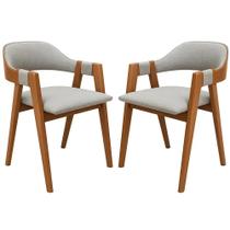Kit 2 Cadeiras Perola em Linho Madeira Wj Decor Cor Cinza Kit 2 Cadeiras Perola em Linho Madeira Wj Decor Cor Cinza