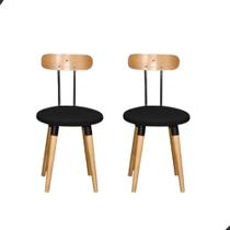 Kit 2 Cadeiras Pés Palito de Madeira com Acento Estofado - Preto Maderevest