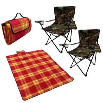 Kit 2 Cadeiras Pesca Praia Camuflada 150kg e Toalha Piquenique