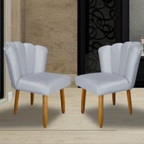 Kit 2 Cadeiras Pétala Veludo Cinza Decorativa, Poltrona Sala de Estar, Salão, Quarto, Estética Pratikza