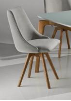 Kit 2 Cadeiras Pietra com Base Fixa e Base Giratória Champagne e Tecido Linho Areia - Datelli Design Kit 2 Cadeiras Pietra com Base Fixa e Base Giratória Champagne e Tecido Linho Areia - Datelli Design