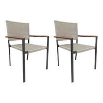 Kit 2 Cadeiras Piracicaba Corda Náutica Braço com Detalhe em Madeira Base Alumínio Preto/areia