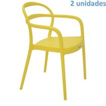 Kit 2 cadeiras plastica monobloco com bracos sissi amarela tramontina