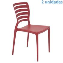 Kit 2 cadeiras plastica monobloco sofia vermelha encosto vazado horizontal tramontina