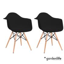 Kit 2 Cadeiras Poltrona Charles Eames Com Braço Preta - Gardenlife
