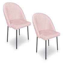 Kit 2 Cadeiras Poltrona de Jantar Ariel Suede Rosa Bebê Pés de Ferro Preto - Pallazio