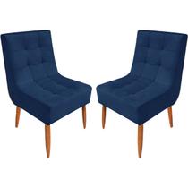 Kit 2 Cadeiras Poltrona Estofada Veludo Para Sala de Jantar Azul Marinho
