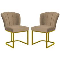Kit 2 Cadeiras Poltrona Flor Pés Metal Dourado Mesa Quarto Cozinha