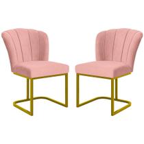 Kit 2 Cadeiras Poltrona Flor Pés Metal Dourado Mesa Quarto Cozinha