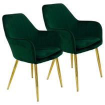 Kit 2 Cadeiras Poltrona Lines Base Dourada Recepção Sala Suede