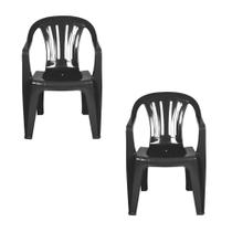 Kit 2 Cadeiras Poltrona Plástica Empilhavel Reforçada 182kg Mor