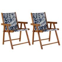 Kit 2 Cadeiras Praia Dobrável em Madeira Maciça Envernizada com Tecido Folhagem Branca - Móveis Brasil