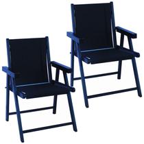 KIT 2 Cadeiras Praia Dobrável Madeira Black com Tecido