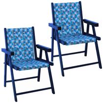KIT 2 Cadeiras Praia Dobrável Madeira Black com Tecido - Móveis Brasil