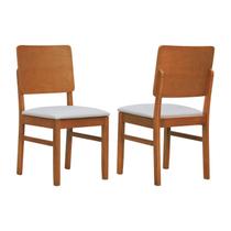 Kit 2 Cadeiras Quéops Madeira Maciça Encosto Anatômico Assento Estofado Corano Amêndoa/Bege Kit 2 Cadeiras Quéops Madeira Maciça Encosto Anatômico Assento Estofado Corano Amêndoa/Bege