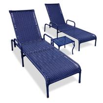 Kit 2 Cadeiras Reclináveis em Ferro para Piscina Catar + Mesa de Centro