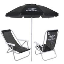 Kit 2 Cadeiras Reclinável Alumínio + Guarda Sol Bagum 2m Preto Mormaii - Belfix