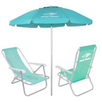 Kit 2 Cadeiras Reclinável Alumínio + Guarda Sol Bagum 2m Verde Mormaii - Belfix