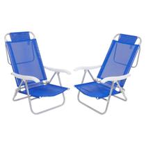 Kit 2 Cadeiras Reclinável Sunny Alumínio 6 Posições Azul Bel