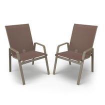 Kit 2 Cadeiras Riviera Piscina Alumínio Fendi Tela Marrom Kit 2 Cadeiras Riviera Piscina Alumínio Fendi Tela Marrom