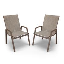 Kit 2 Cadeiras Riviera Piscina Jardim Alumínio Marrom Tela
