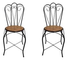 Kit 2 Cadeiras Rústica Em Ferro e Madeira Kit 2 Cadeiras Rústica Em Ferro e Madeira