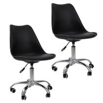 Kit 2 Cadeiras Saarinen Office Oficial Cromada Giratória Preto
