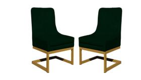 Kit 2 Cadeiras Sala de Estar Base Dourada Valentina Suede Verde