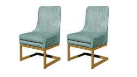 Kit 2 Cadeiras Sala de Estar Base Dourada Valentina Veludo Acqua