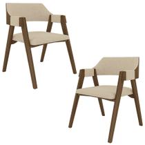 Kit 2 Cadeiras Sala de Jantar e Jogos Carteados Madeira Maciça Poker Linho OffWhite/Nogueira G42 - Gran Belo