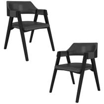 Kit 2 Cadeiras Sala de Jantar e Jogos Carteados Madeira Maciça Poker PU Grafite/Preto G42 - Gran Belo