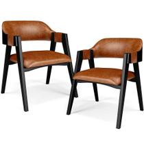 Kit 2 Cadeiras Sala De Jantar Estar Living Estofada Suran L02 Preto material sintético Camel - Lyam Decor Kit 2 Cadeiras Sala De Jantar Estar Living Estofada Suran L02 Preto material sintético Camel - Lyam Decor