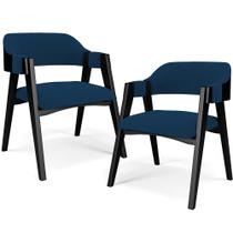 Kit 2 Cadeiras Sala de Jantar Estar Living Estofada Suran L02 Preto Suede Azul Marinho - Lyam Decor