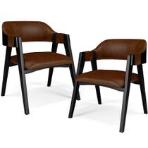 Kit 2 Cadeiras Sala de Jantar Estar Living Estofada Suran L02 Preto Tecido Sintético Marrom - Lyam Decor