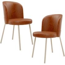 Kit 2 Cadeiras Sala de Jantar Estofada Gavi Arena L02 material sintético Camel - Lyam Decor
