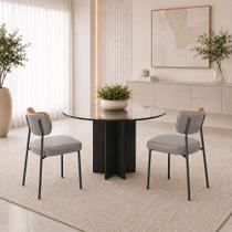Kit 2 Cadeiras Sala de Jantar Lisa Pés Preto Linho/PU Cinza/Caramelo M2 - Monari Design Kit 2 Cadeiras Sala de Jantar Lisa Pés Preto Linho/PU Cinza/Caramelo M2 - Monari Design