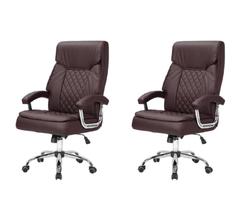 Kit 2 cadeiras sala de reunião luxo presidente na cor marrom C/ mola ensacada base giratória
