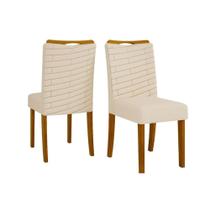 Kit 2 Cadeiras Sala Jantar Julia Cedro/Linho Neve - DJ Móveis