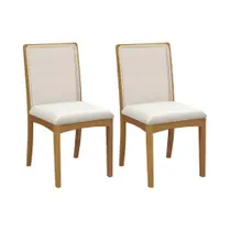 Kit 2 Cadeiras Sala Jantar Lara 2CMM007CA Premium Madeira Maciça 2 Un Carvalho/Linho Bege Caqui/Tela Bege - Kappesberg