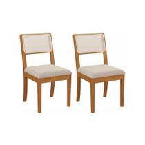 Kit 2 Cadeiras Sala Jantar Lola 2CMM004CA Madeira Maciça 2 un Carvalho/Linho Cinza/Tela Bege - Kappesberg